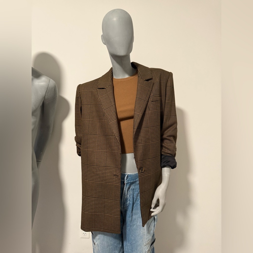 Alice + Olivia Camel/Black Houndstooth Blazer